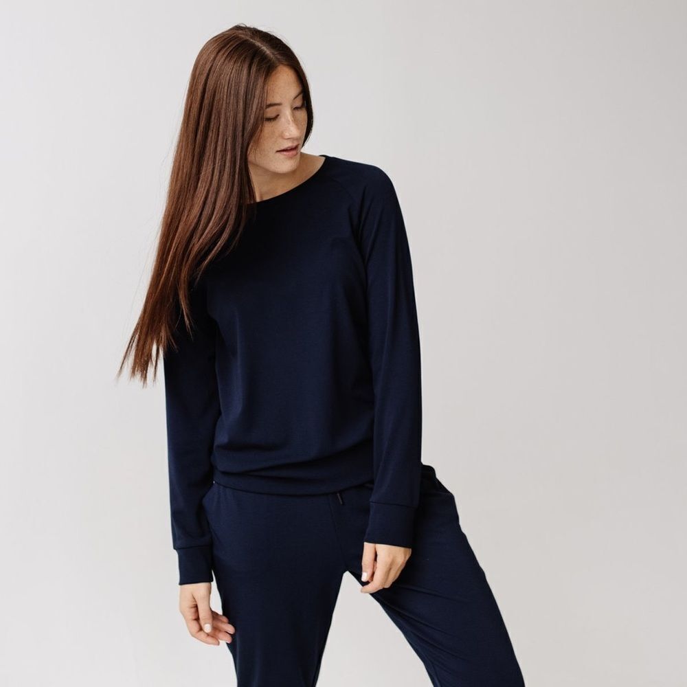 Cozy Earth Women's Ultra-Soft Bamboo Pullover Crew - Navy Large